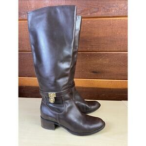 Michael Kors Preppy Leather Hamilton Tall Riding Boots Chocolate Brown Womens 7